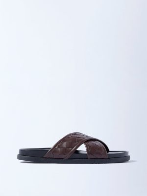 SOLEPLAY Brown Criss-Cross Design Slip-On Sandals