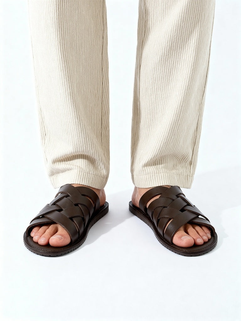 SOLEPLAY Brown Criss-Cross Strap Leather Sandals - Image 2