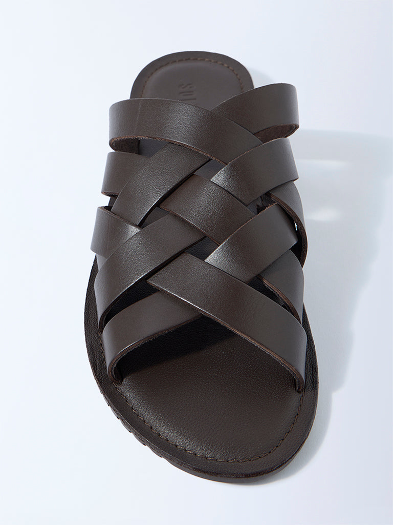 SOLEPLAY Brown Criss-Cross Strap Leather Sandals - Image 4