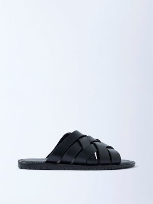 SOLEPLAY Black Criss-Cross Strap Leather Sandals
