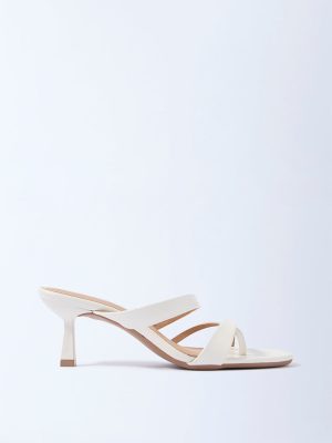 LUNA BLU White Multi-Strap Kitten-Heel Sandals