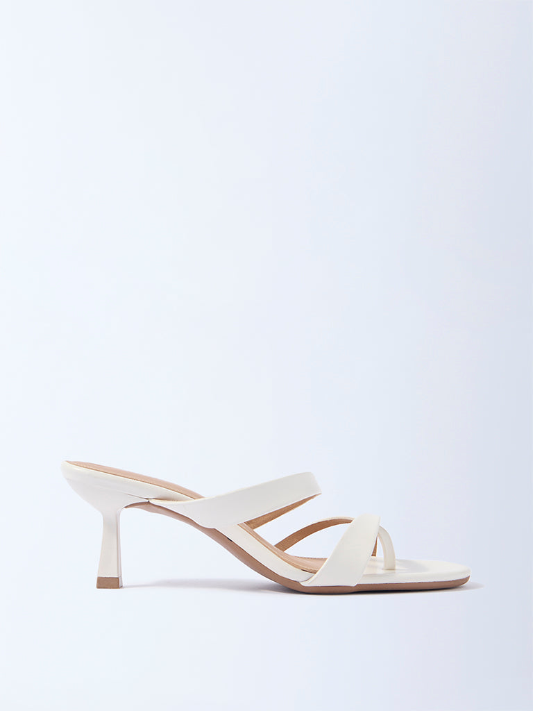 LUNA BLU White Multi-Strap Kitten-Heel Sandals