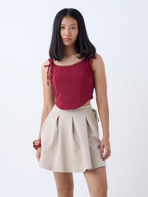 Nuon Burgundy Corset-Style Top