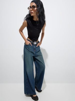 Nuon Blue Flared Relaxed-Fit Mid-Rise Jeans