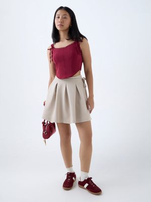 Nuon Beige Box Pleated High-Rise Skirt