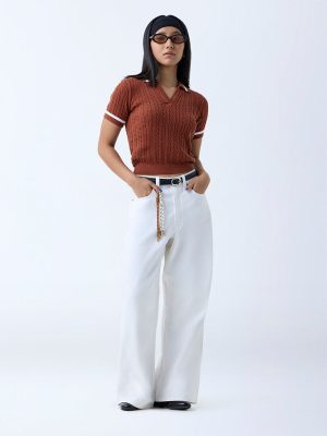 Nuon Brown Cable-Knit Cotton T-Shirt