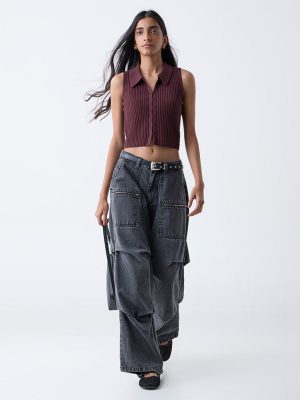 Nuon Brown Self-Striped Top