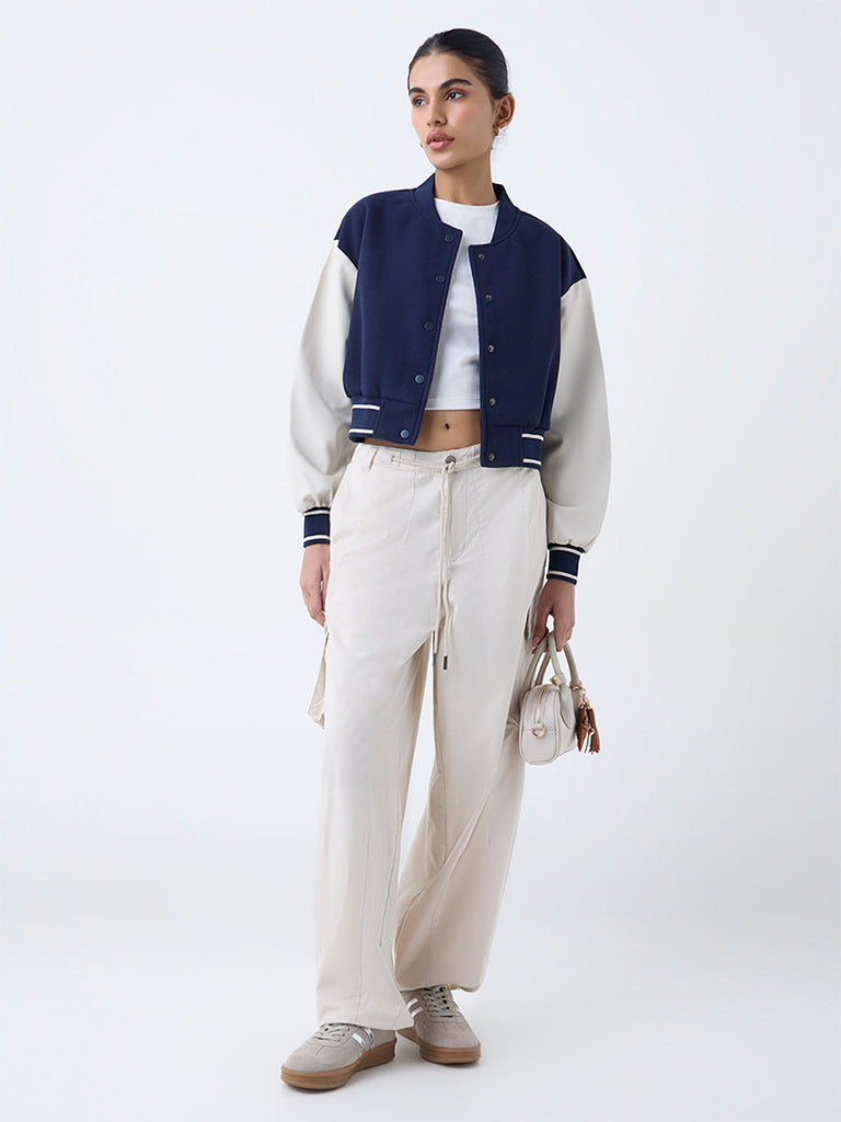 Nuon Navy Colour-Blocked Faux Suede Jacket - Image 2