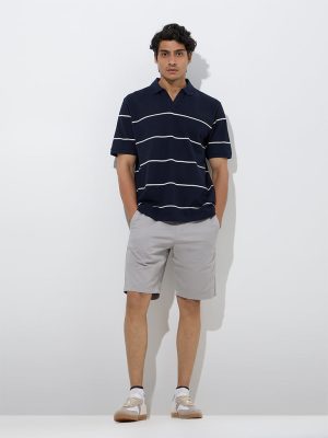 WES Casuals Navy Relaxed-Fit Cotton-Blend Polo T-Shirt