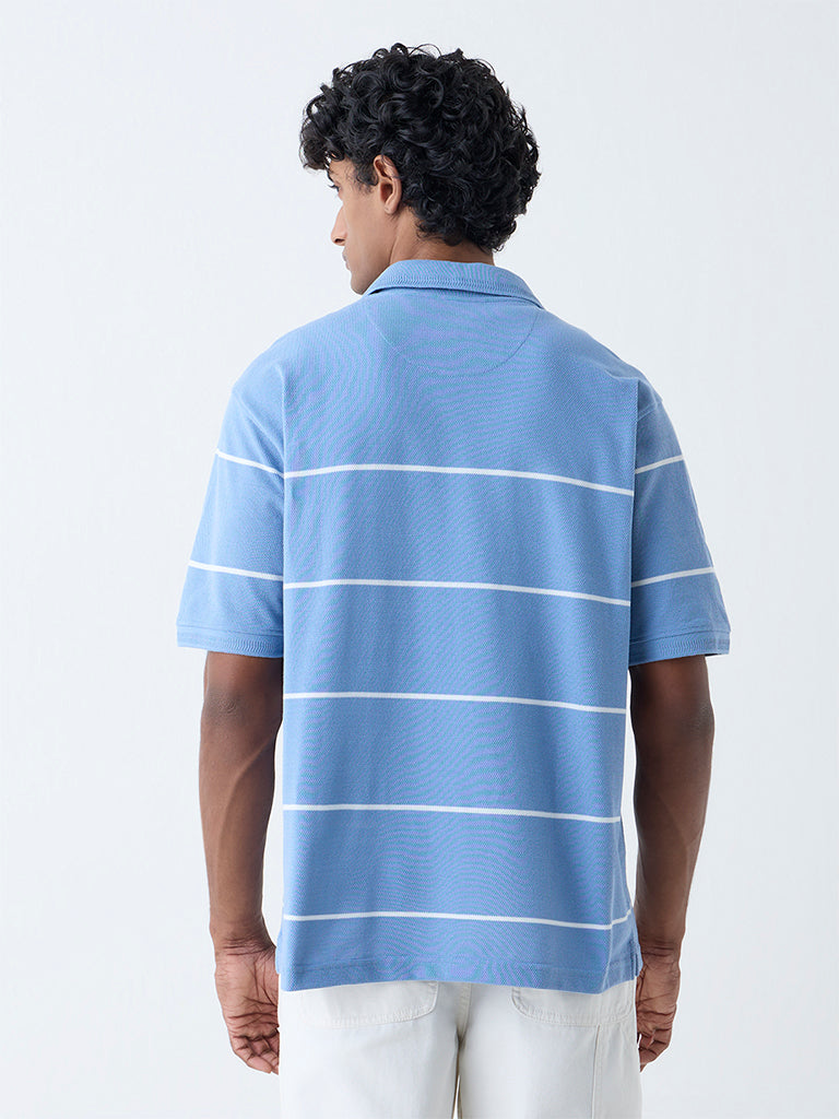 WES Casuals Blue Striped Relaxed-Fit Cotton-Blend T-Shirt - Image 5