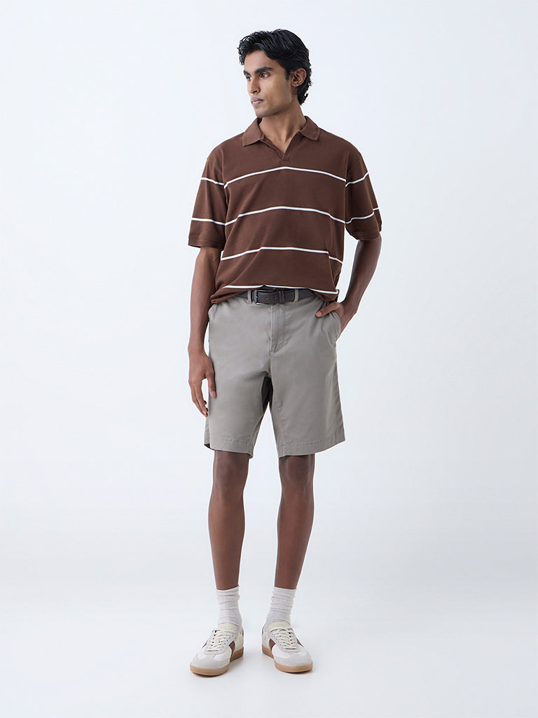 WES Casuals Brown Relaxed-Fit Cotton-Blend Polo T-Shirt - Image 3