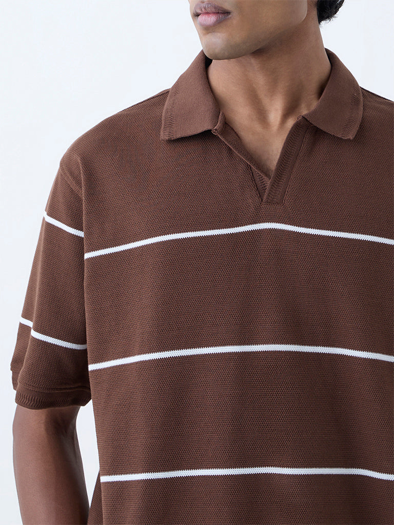 WES Casuals Brown Relaxed-Fit Cotton-Blend Polo T-Shirt - Image 4