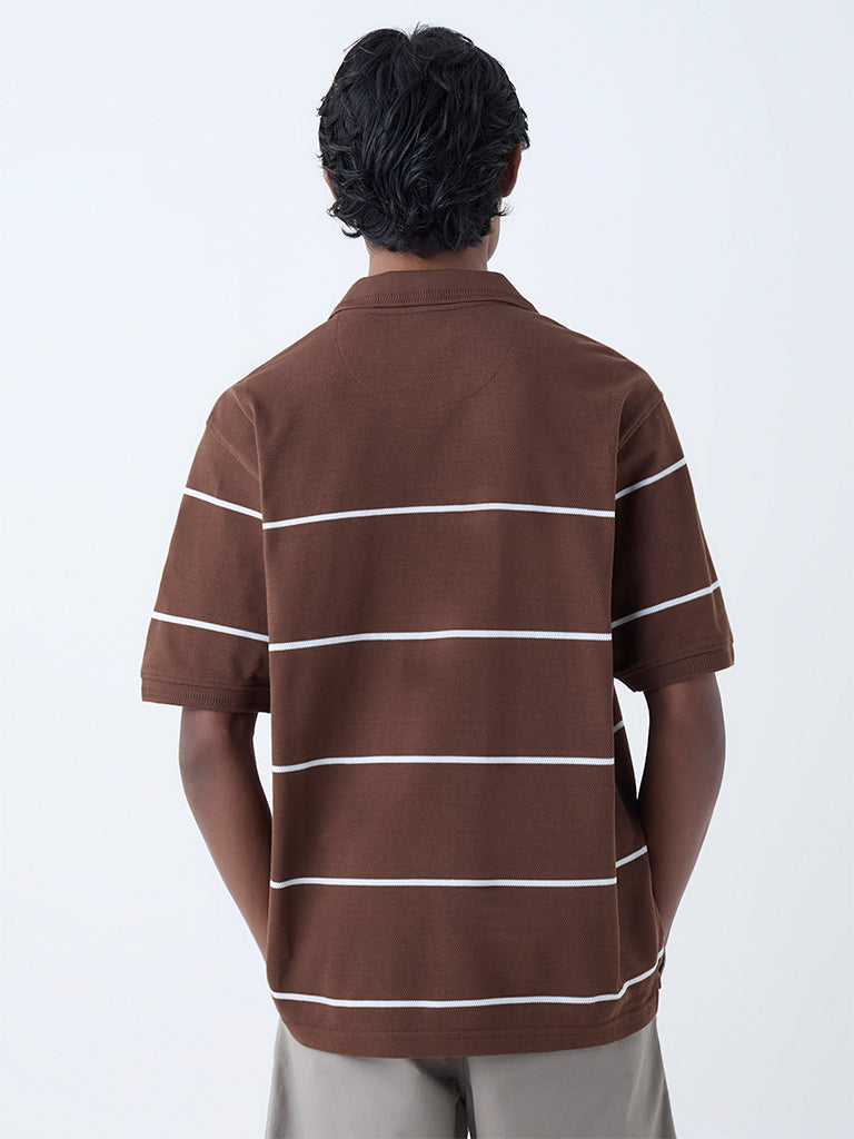 WES Casuals Brown Relaxed-Fit Cotton-Blend Polo T-Shirt - Image 5