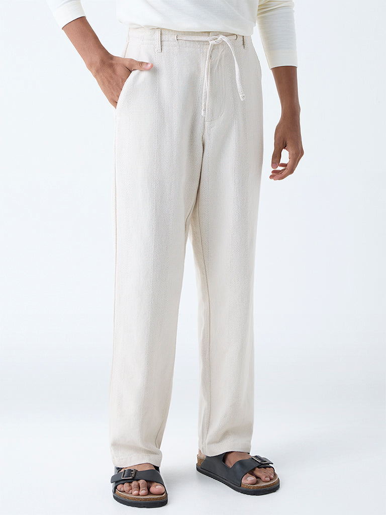 ETA Off-White Textured Relaxed-Fit Mid-Rise Cotton Chinos - Image 2