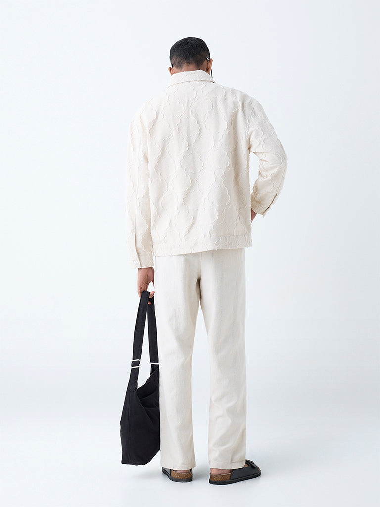 ETA Off-White Textured Relaxed-Fit Mid-Rise Cotton Chinos - Image 4
