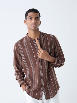 ETA Brown Striped Relaxed-Fit Cotton Shirt