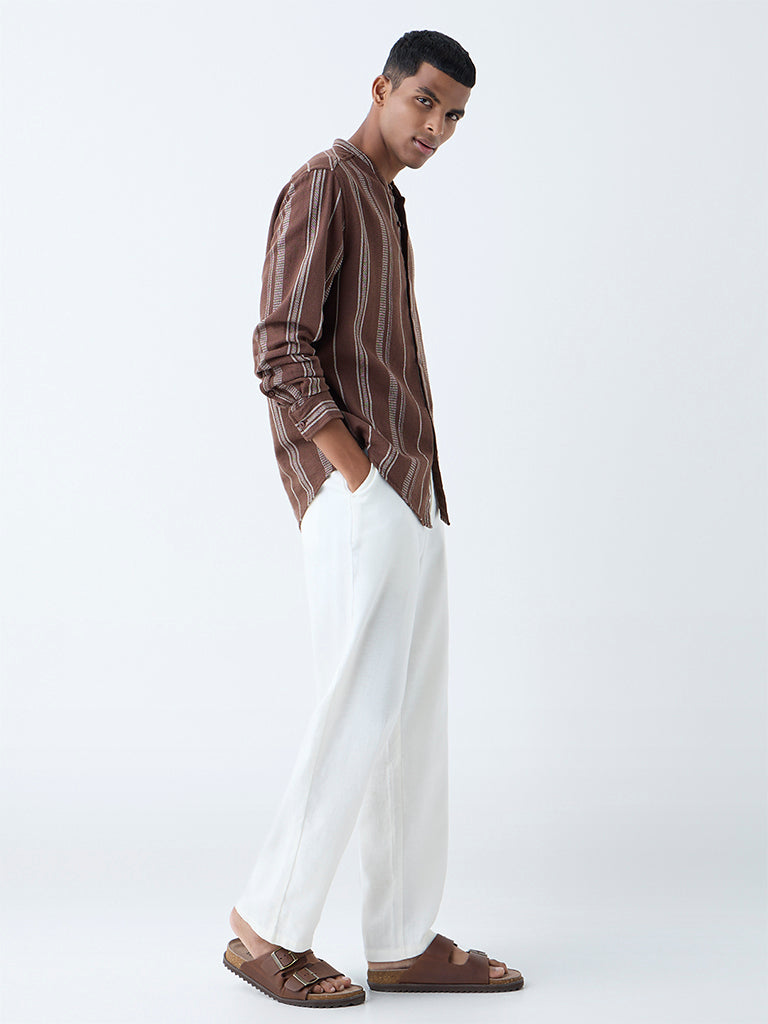 ETA Brown Striped Relaxed-Fit Cotton Shirt - Image 3