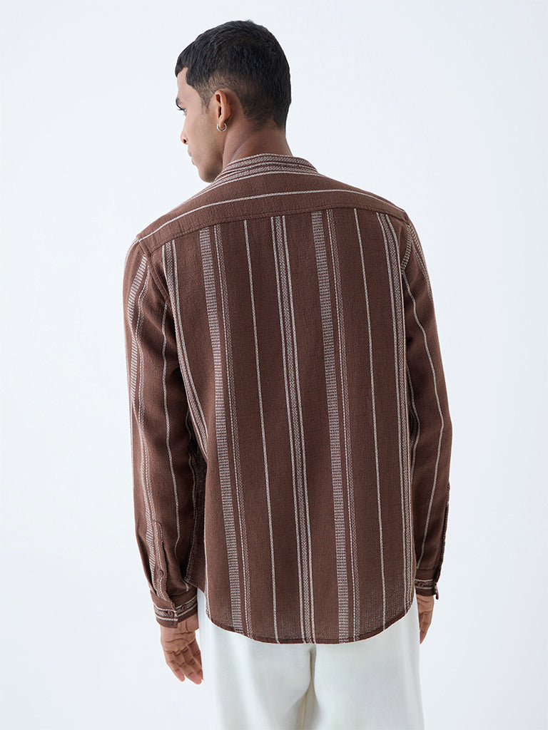 ETA Brown Striped Relaxed-Fit Cotton Shirt - Image 5