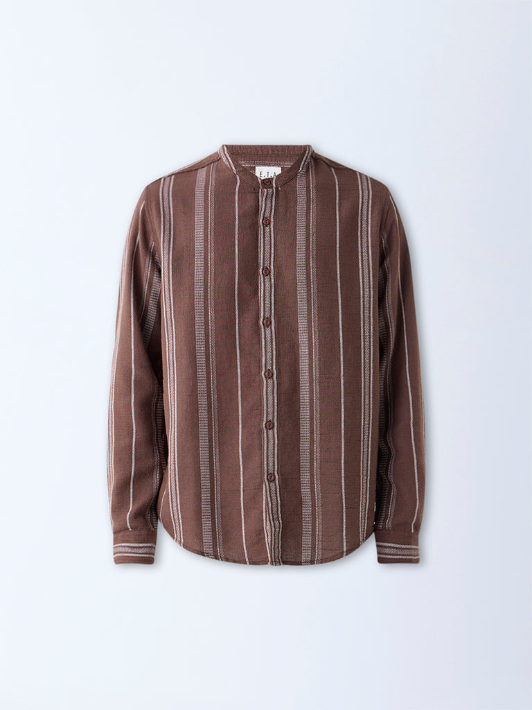 ETA Brown Striped Relaxed-Fit Cotton Shirt - Image 6