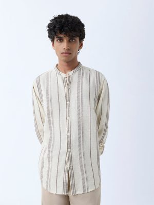 ETA Off-White Stripe Pattern Relaxed-Fit Cotton Shirt