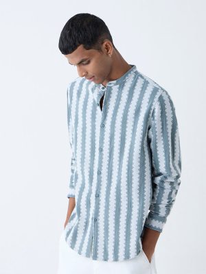 ETA Teal Embroidered Resort-Fit Cotton Shirt