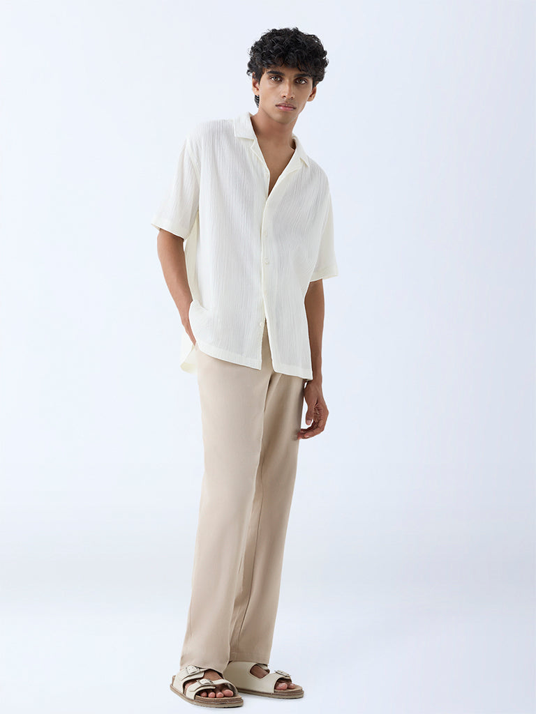 ETA Off-White Crinkle-Texture Relaxed-Fit Cotton Shirt - Image 3