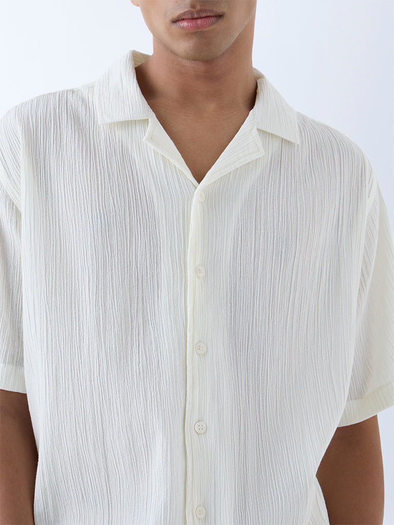 ETA Off-White Crinkle-Texture Relaxed-Fit Cotton Shirt - Image 4