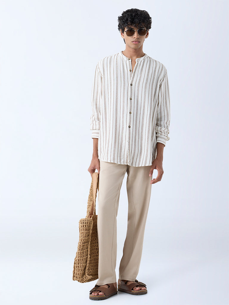 ETA Off-White Stripe Design Relaxed-Fit Cotton-Blend Shirt - Image 3