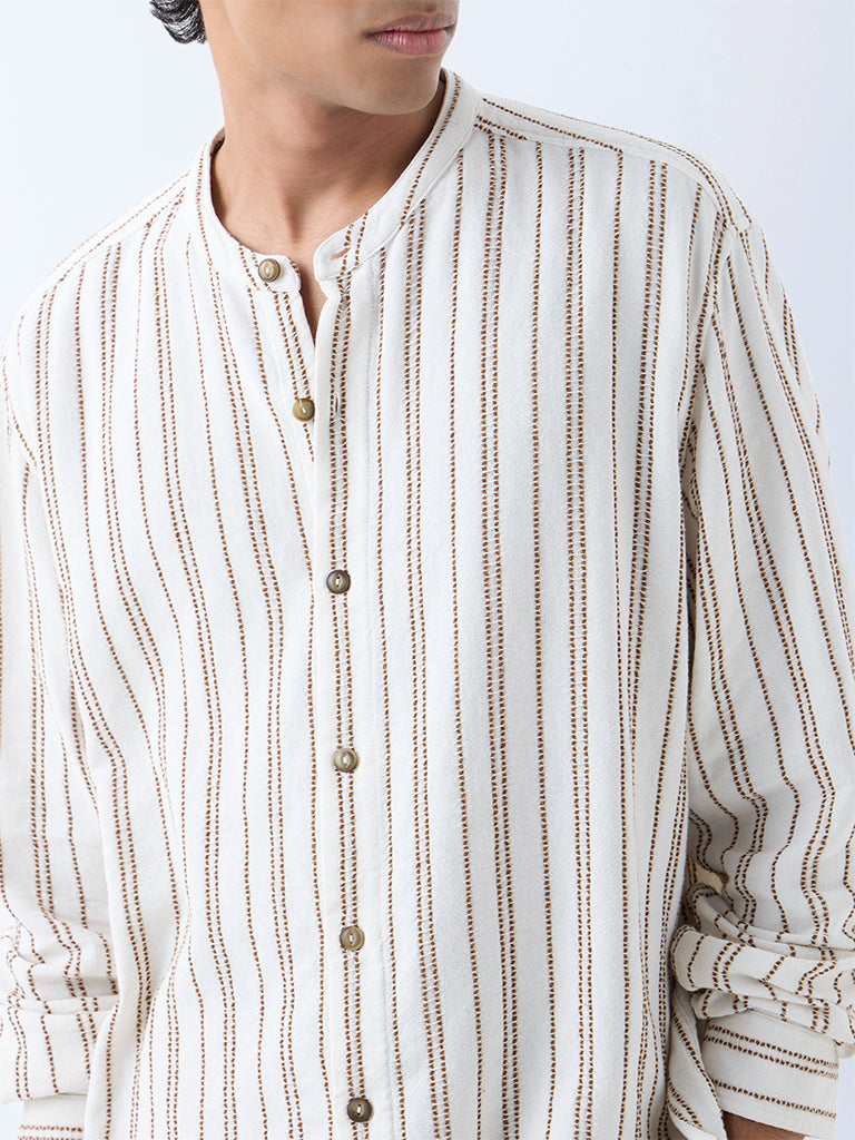 ETA Off-White Stripe Design Relaxed-Fit Cotton-Blend Shirt - Image 4