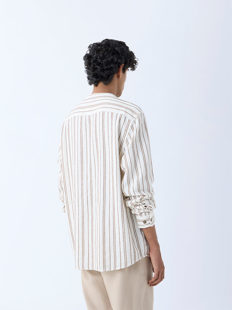 ETA Off-White Stripe Design Relaxed-Fit Cotton-Blend Shirt - Image 5