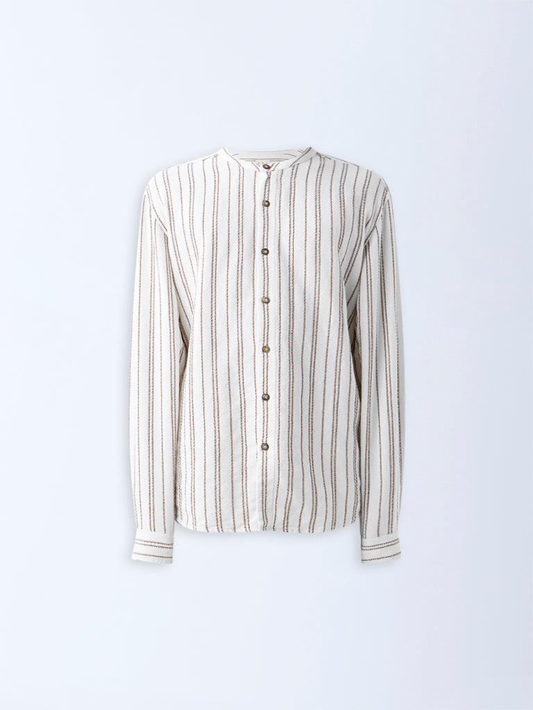 ETA Off-White Stripe Design Relaxed-Fit Cotton-Blend Shirt - Image 6