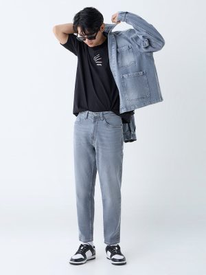 Nuon Grey Washed Slim-Fit Mid-Rise Jeans