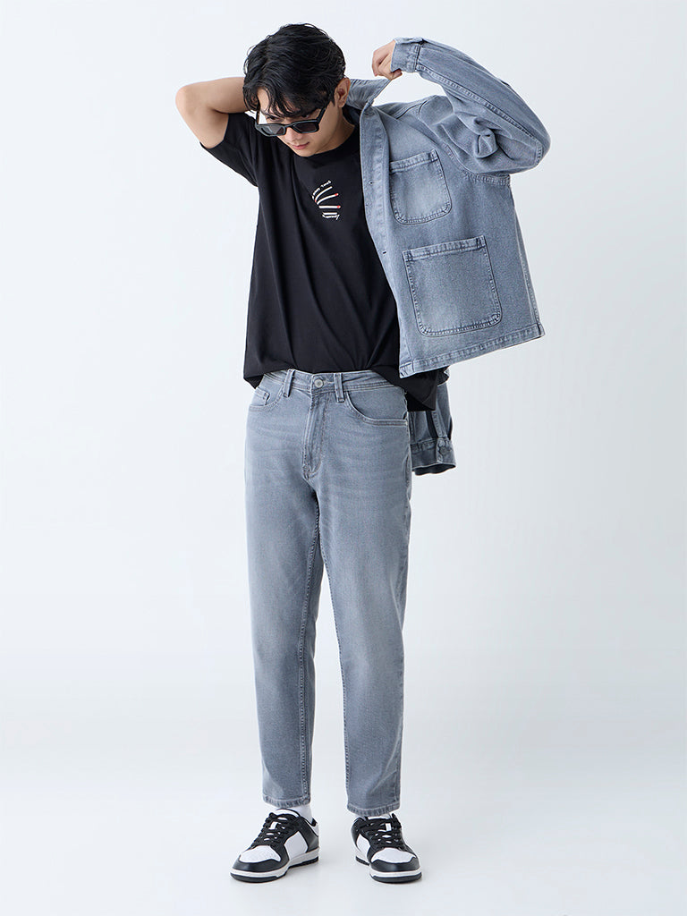 Nuon Grey Washed Slim-Fit Mid-Rise Jeans