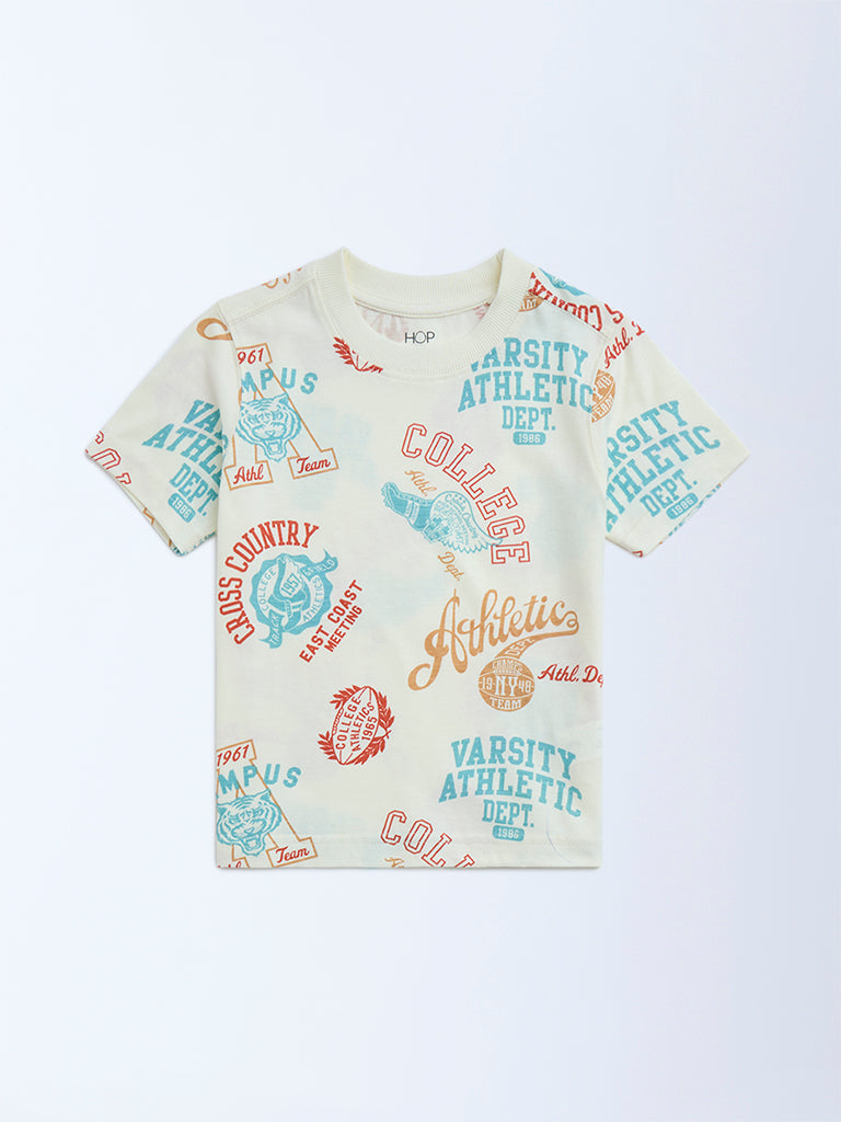 HOP Kids Off-White Typographic Cotton T-Shirt - Image 3