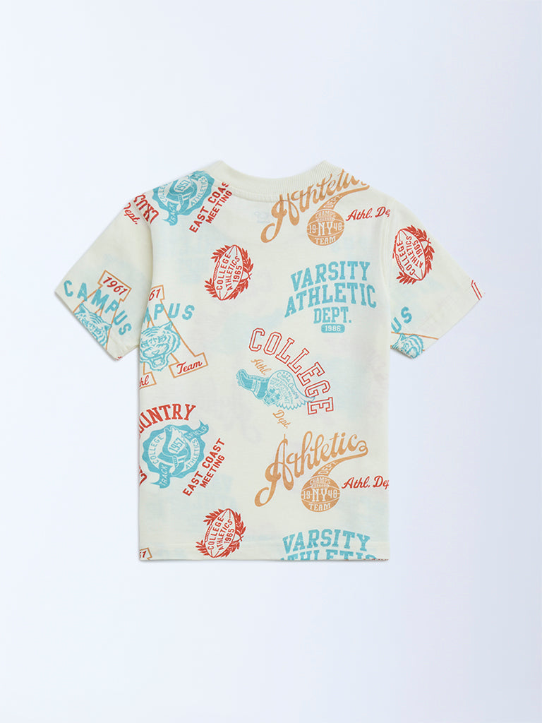 HOP Kids Off-White Typographic Cotton T-Shirt - Image 4