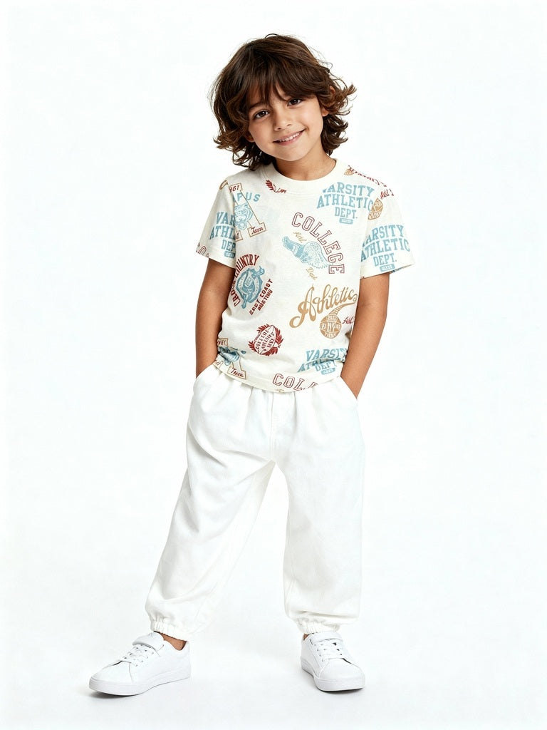 HOP Kids Off-White Typographic Cotton T-Shirt