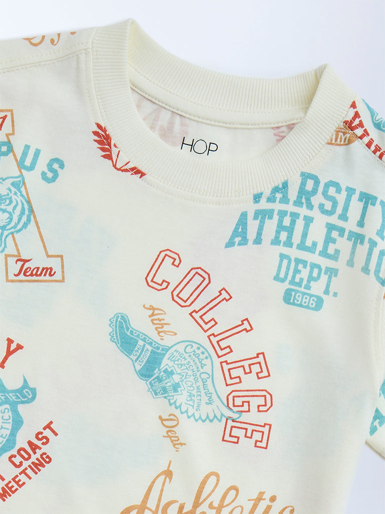 HOP Kids Off-White Typographic Cotton T-Shirt - Image 5