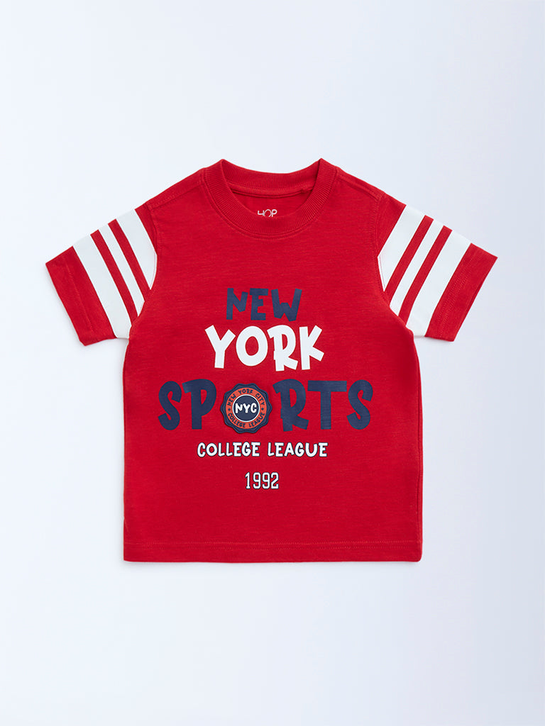 HOP Kids Kids Red Text Detailed Cotton T-Shirt