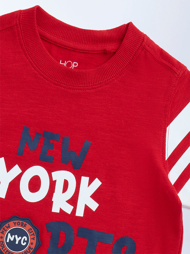 HOP Kids Kids Red Text Detailed Cotton T-Shirt - Image 3