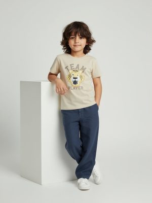 HOP Kids Beige Animal Design Cotton T-Shirt