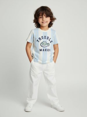 HOP Kids Blue Striped Cotton T-Shirt