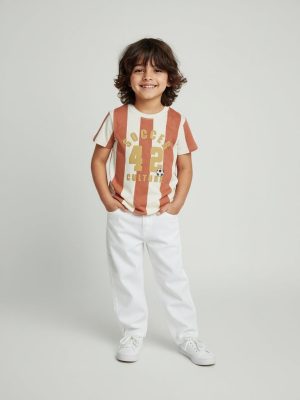 HOP Kids Orange Striped Cotton T-Shirt