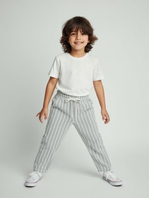 HOP Kids Olive Striped Mid-Rise Cotton Trousers