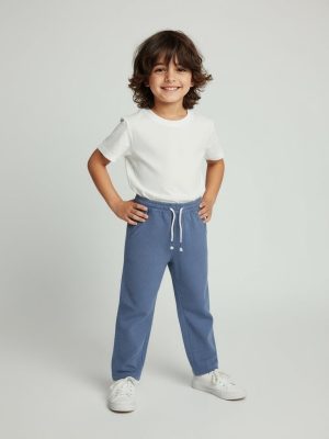 HOP Kids Dusty Blue Solid Mid-Rise Cotton Trousers