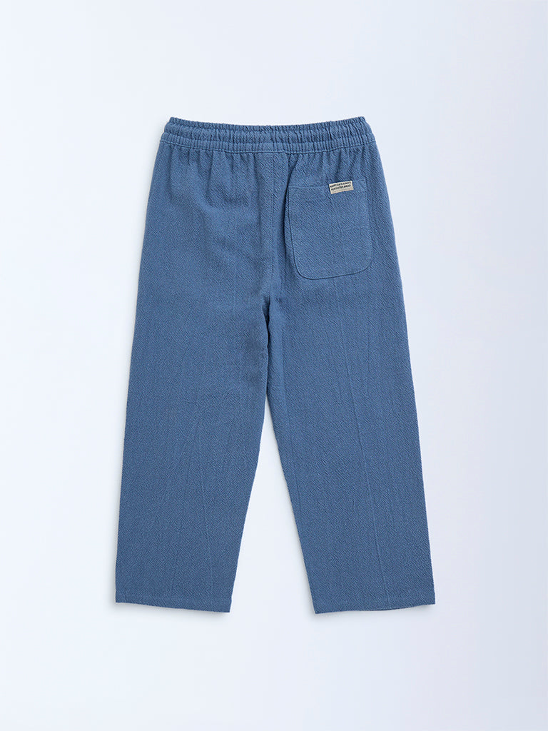 HOP Kids Dusty Blue Solid Mid-Rise Cotton Trousers - Image 5
