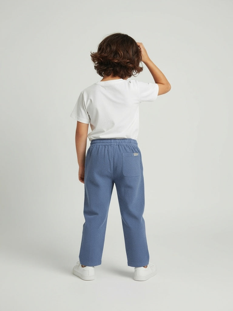 HOP Kids Dusty Blue Solid Mid-Rise Cotton Trousers - Image 3