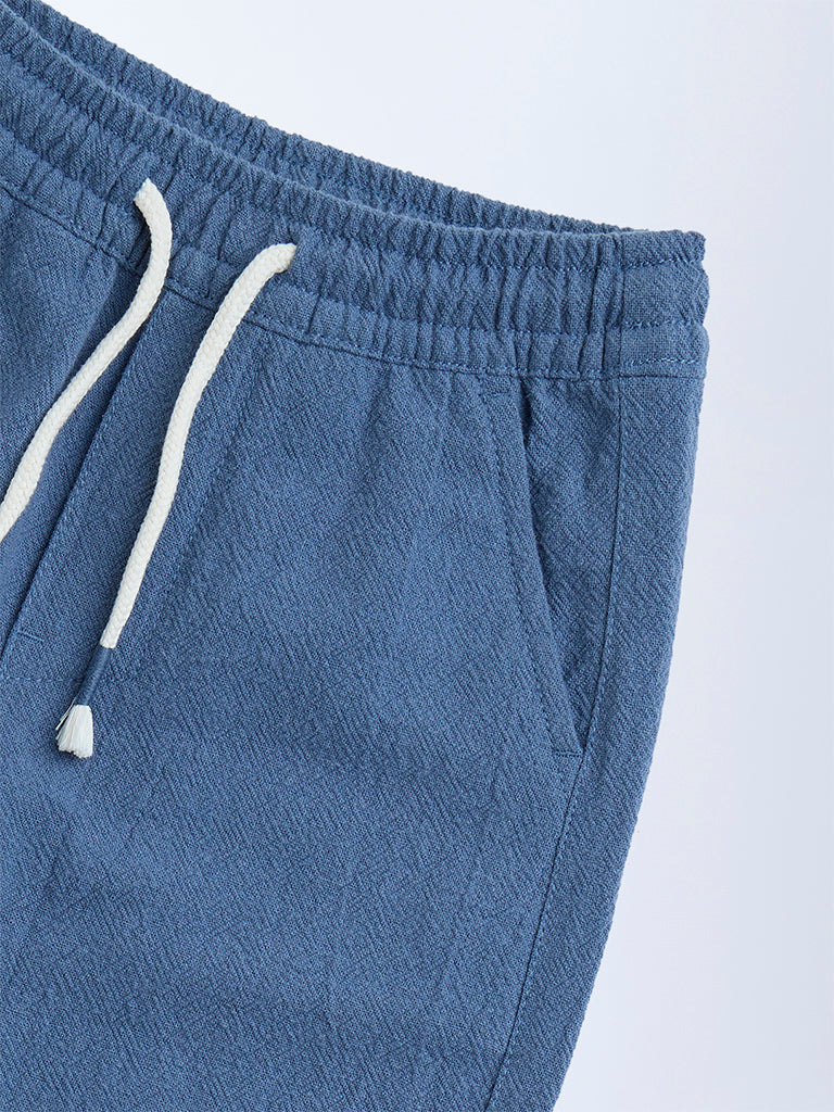 HOP Kids Dusty Blue Solid Mid-Rise Cotton Trousers - Image 6