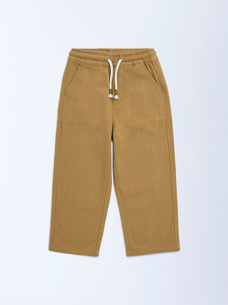 HOP Kids Mustard Solid Mid-Rise Cotton Trousers - Image 4