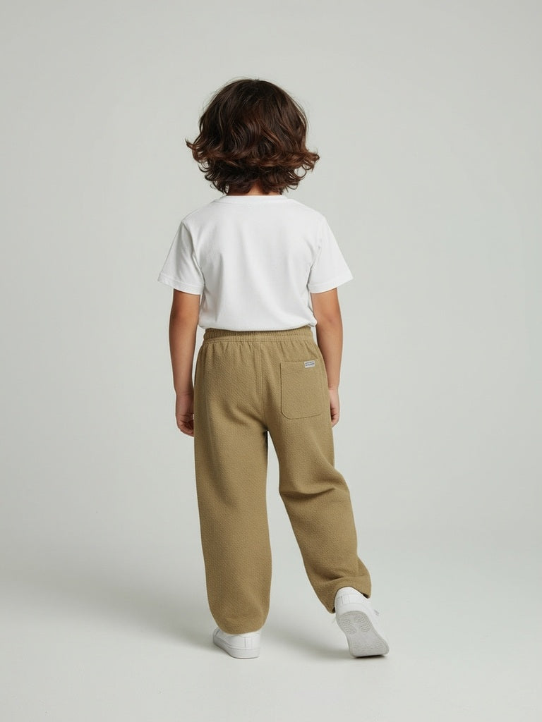 HOP Kids Mustard Solid Mid-Rise Cotton Trousers - Image 3