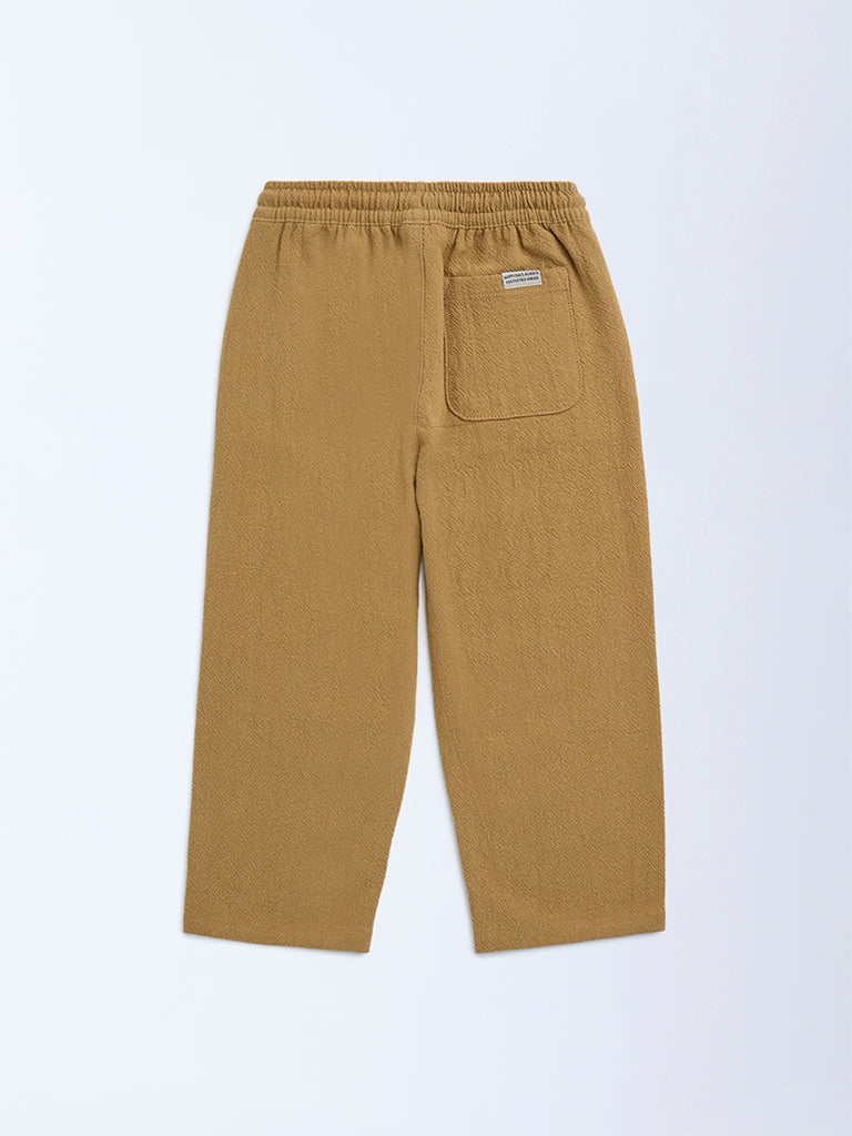 HOP Kids Mustard Solid Mid-Rise Cotton Trousers - Image 5